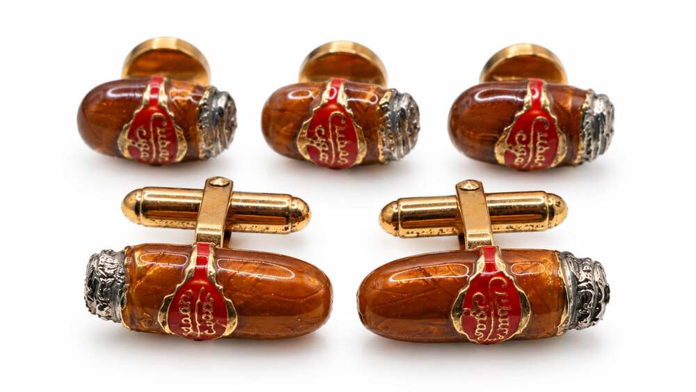 JJ Weston Cuban Cigar Cufflinks Studs Set USA Vintage